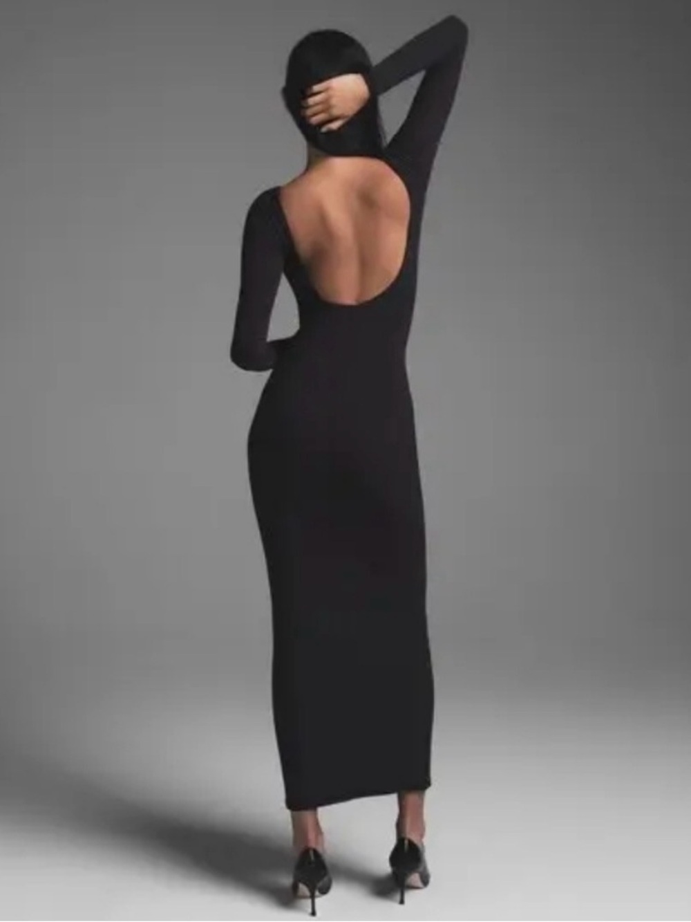 🖤 SKIMS Fits Everybody Low Back Long Dress Onyx Black Small NWT